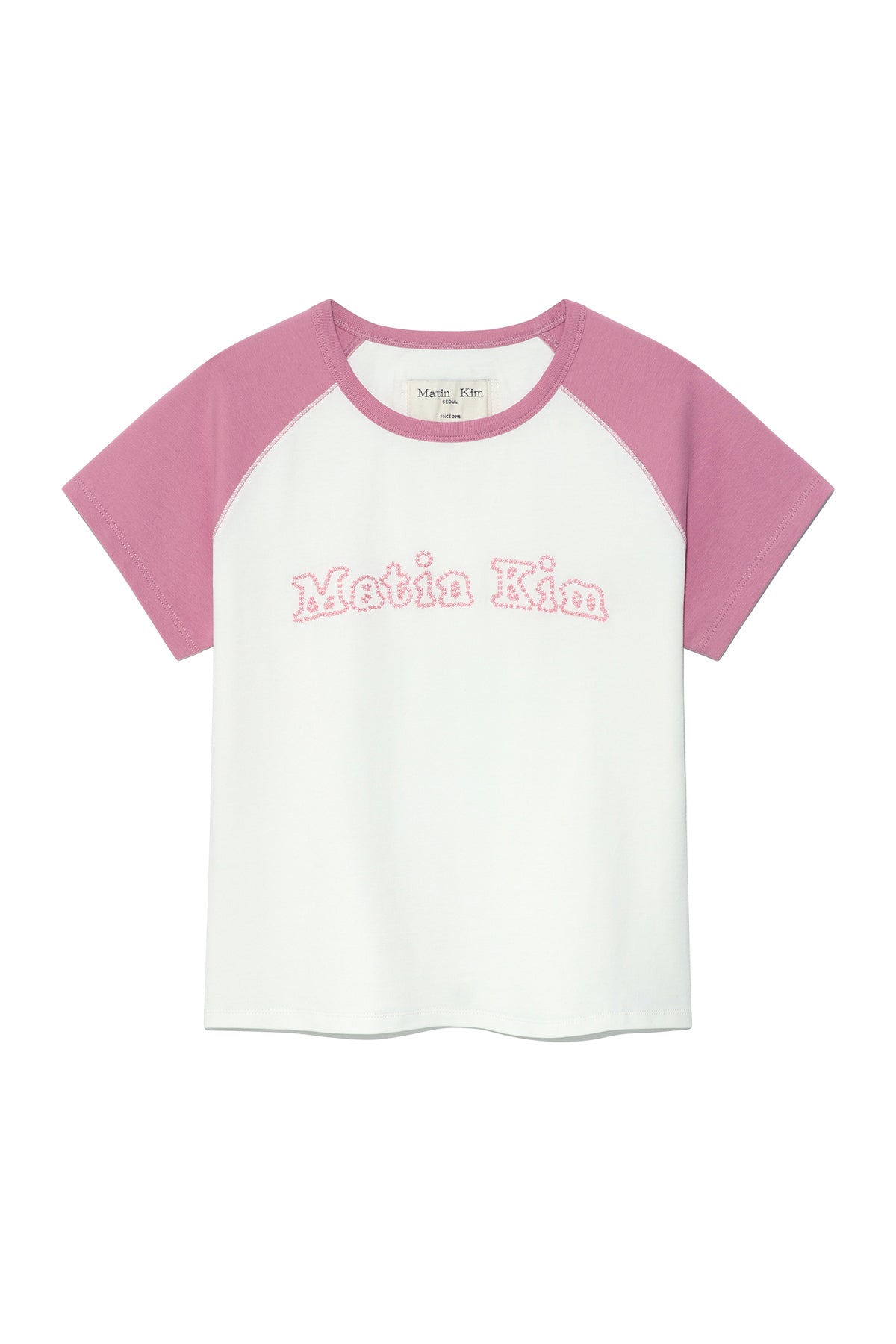 Matin Kim - Flower Stitch Raglan Logo Top (Pink) product image 1 | TRAB K-Fashion Australia
