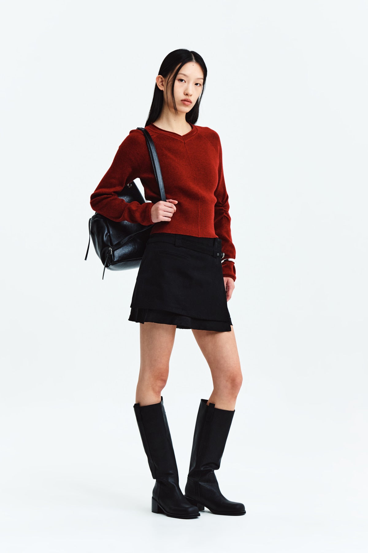 Matin Kim - Layered Belted Mini Skirt (Black) product image 8 | TRAB K-Fashion Australia