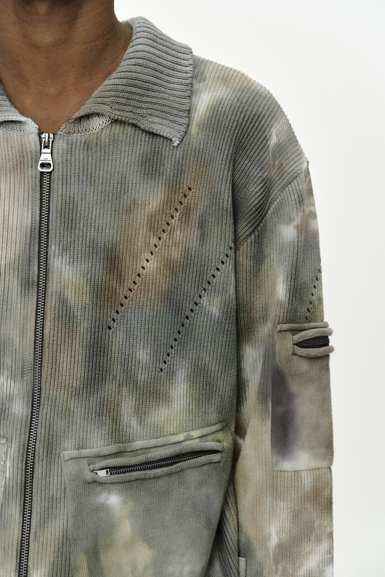 Andersson Bell - Multi-Dyed Knit Zip-Up Sweater (Green/Beige) product image 5 | TRAB K-Fashion Australia
