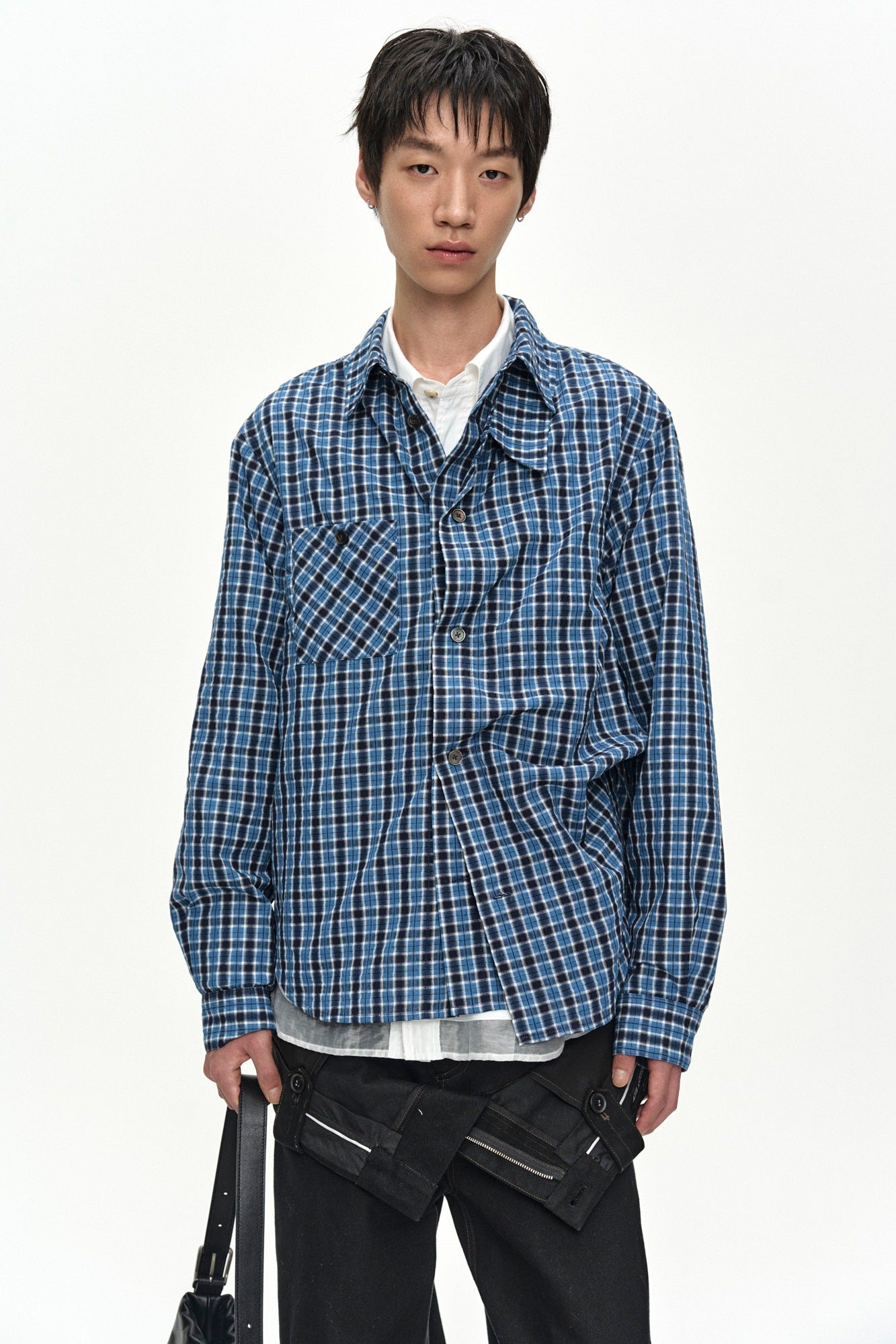 Andersson Bell - Blue Check Layered Shirt (Blue) product image 1 | TRAB K-Fashion Australia