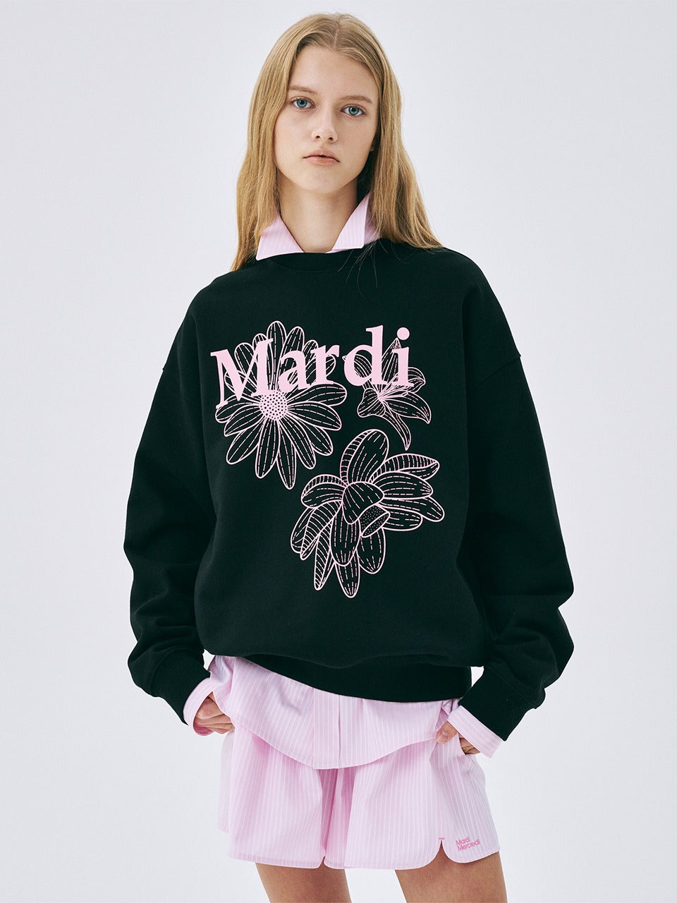 Mardi Mercredi - Sweatshirt Triple Flower (Black Pink) product image 1 | TRAB K-Fashion Australia