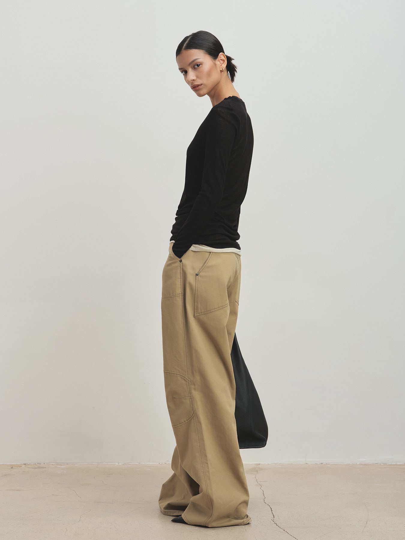 Tonywack - Wide-Leg Cotton Work Pants (Beige) product image 4 | TRAB K-Fashion Australia