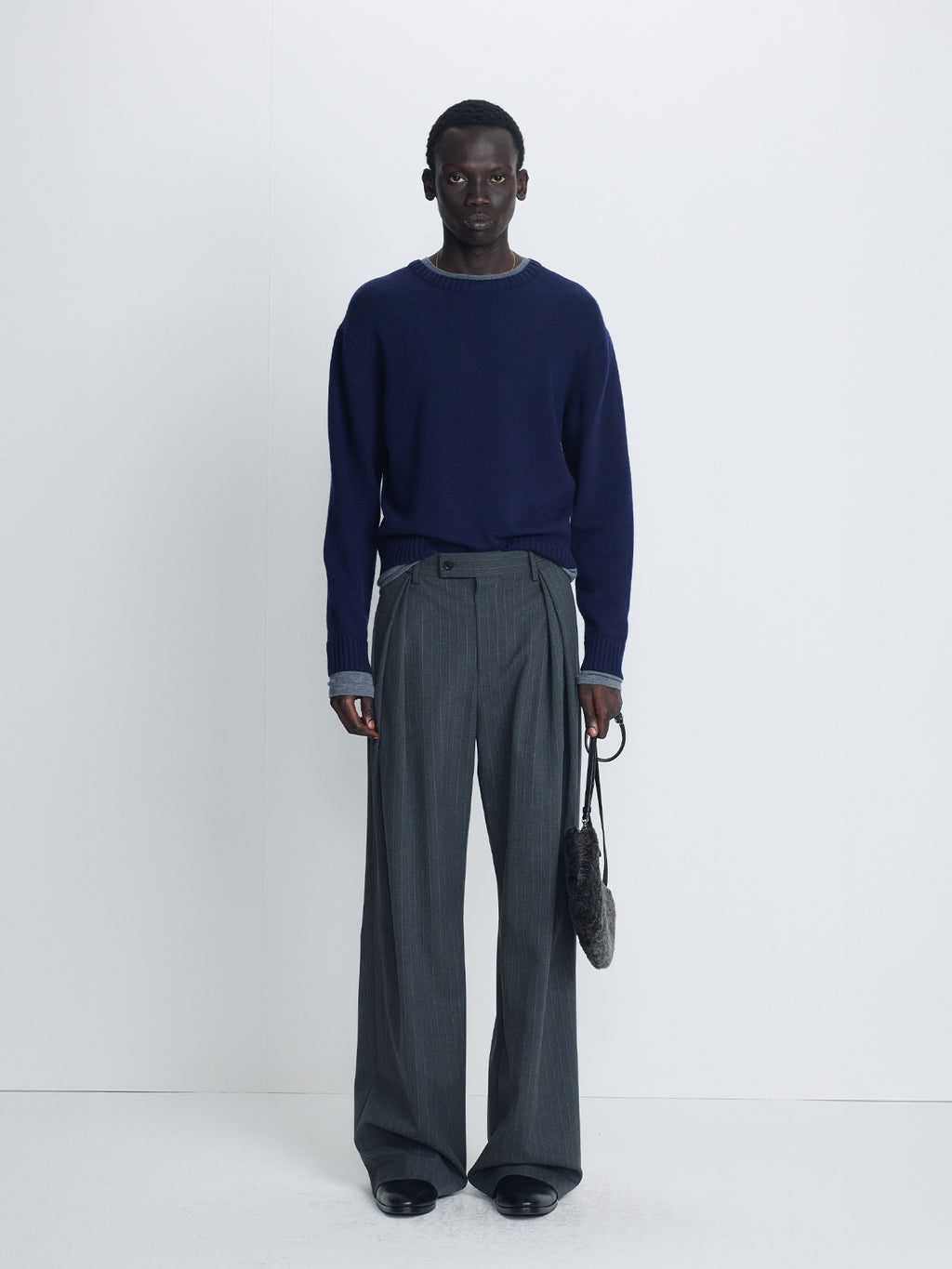 Tonywack - Cross Tuck Wide Trousers (Grey Pinstripe) product image 2 | TRAB K-Fashion Australia