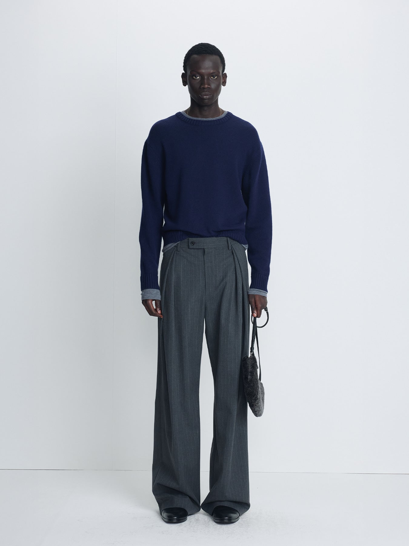 Tonywack - Cross Tuck Wide Trousers (Grey Pinstripe) product image 2 | TRAB K-Fashion Australia