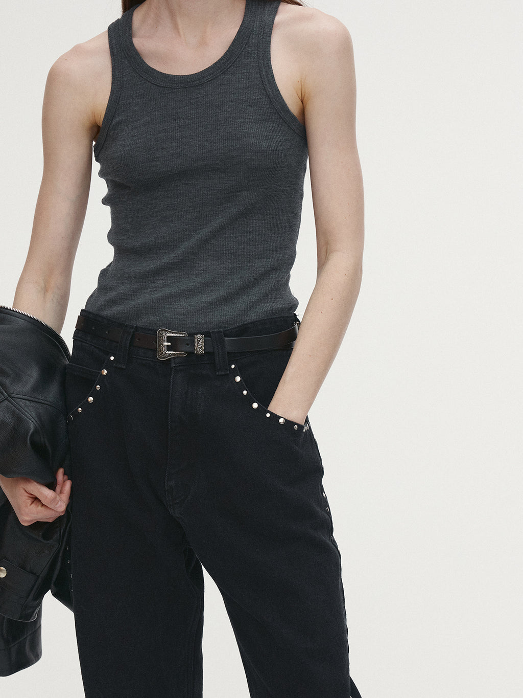 Tonywack - Super Fine Wool Ribbed Sleeveless Japanese Fabric (Charcoal) product image 4 | TRAB K-Fashion Australia