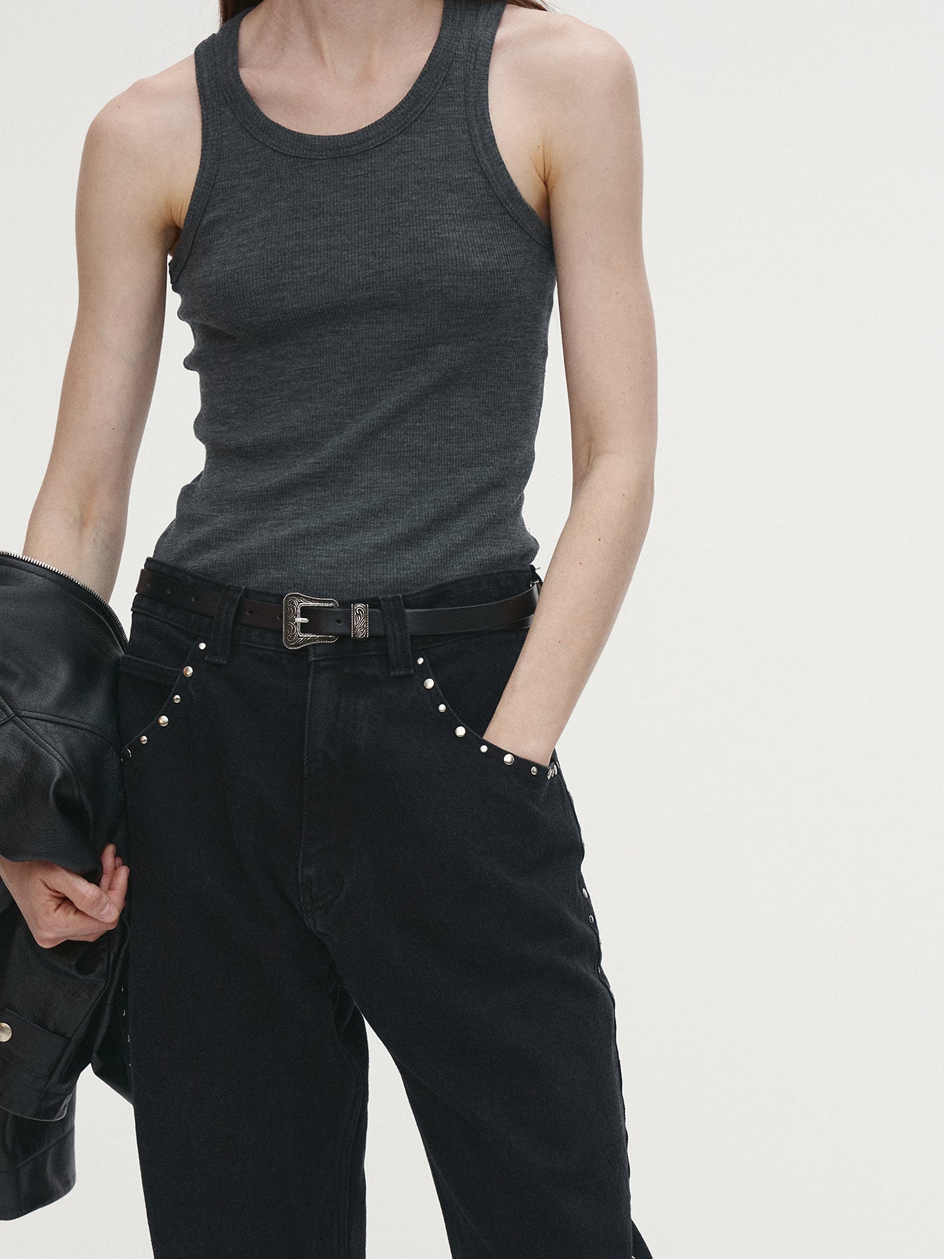 Tonywack - Super Fine Wool Ribbed Sleeveless Japanese Fabric (Charcoal) product image 4 | TRAB K-Fashion Australia