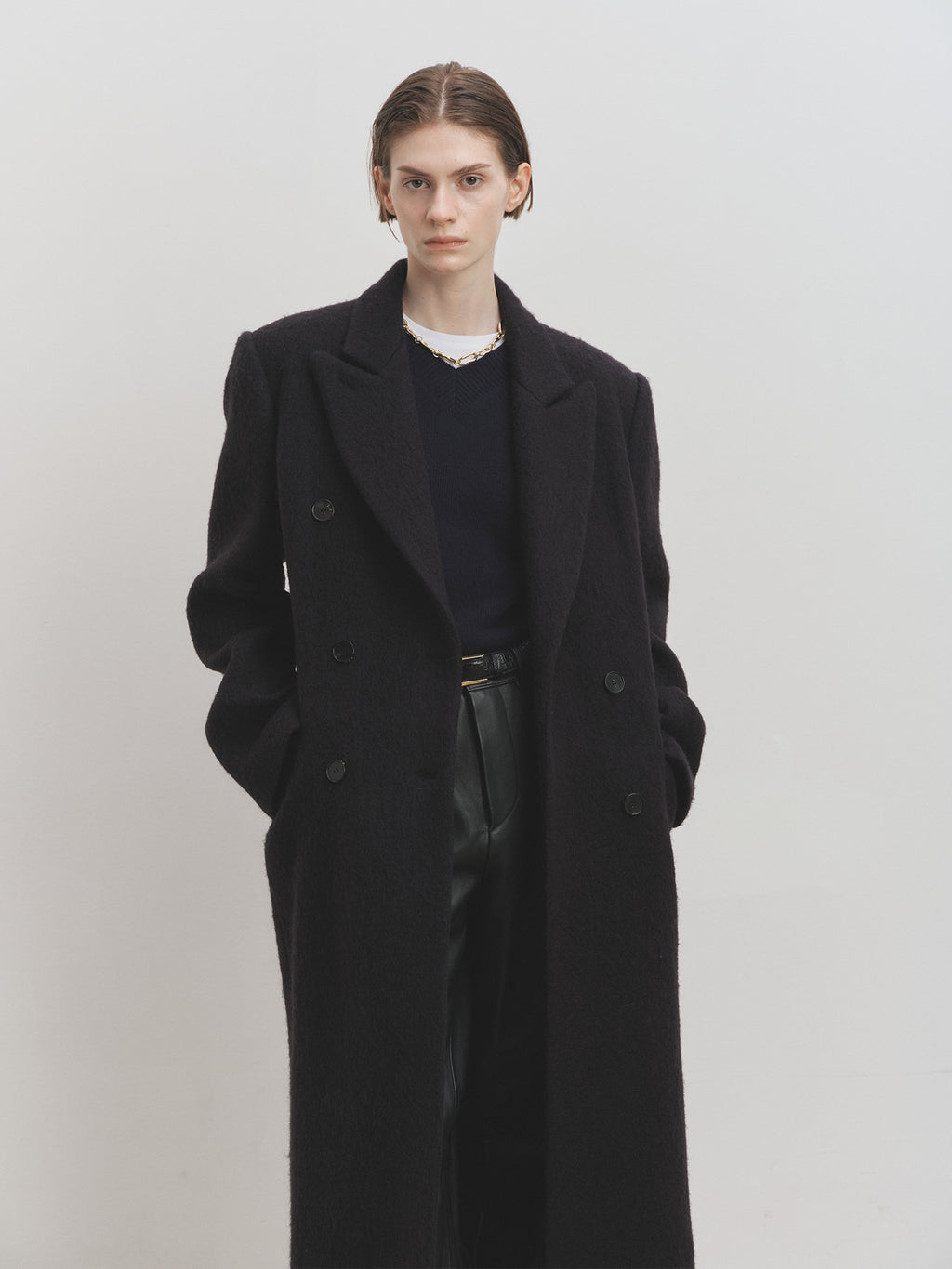 Tonywack - Soft Wool Alpaca Double-Breasted Coat (Black) product image 4 | TRAB K-Fashion Australia