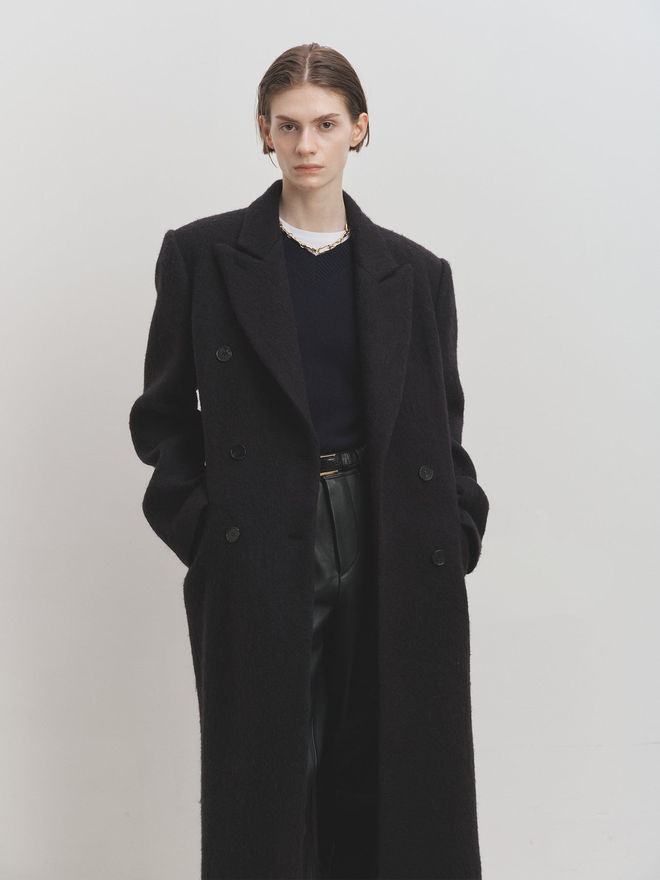 Tonywack - Soft Wool Alpaca Double-Breasted Coat (Black) product image 4 | TRAB K-Fashion Australia