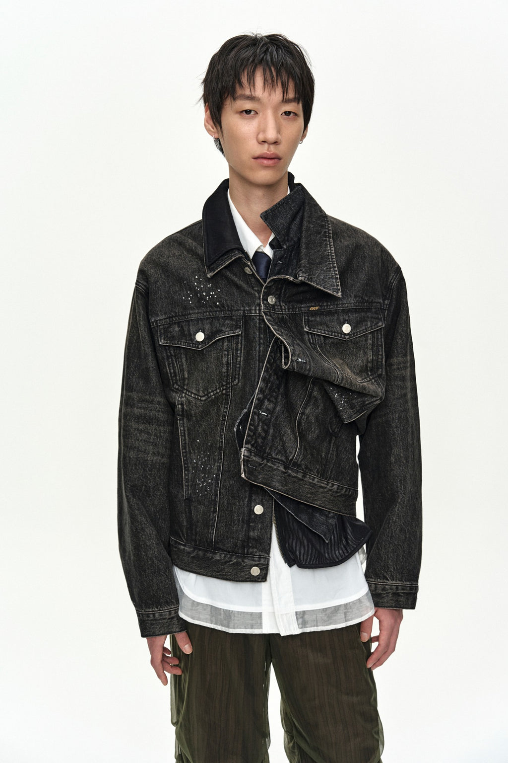 Andersson Bell - Unisex Asymmetric Layered Beads Denim Jacket (Black) product image 1 | TRAB K-Fashion Australia