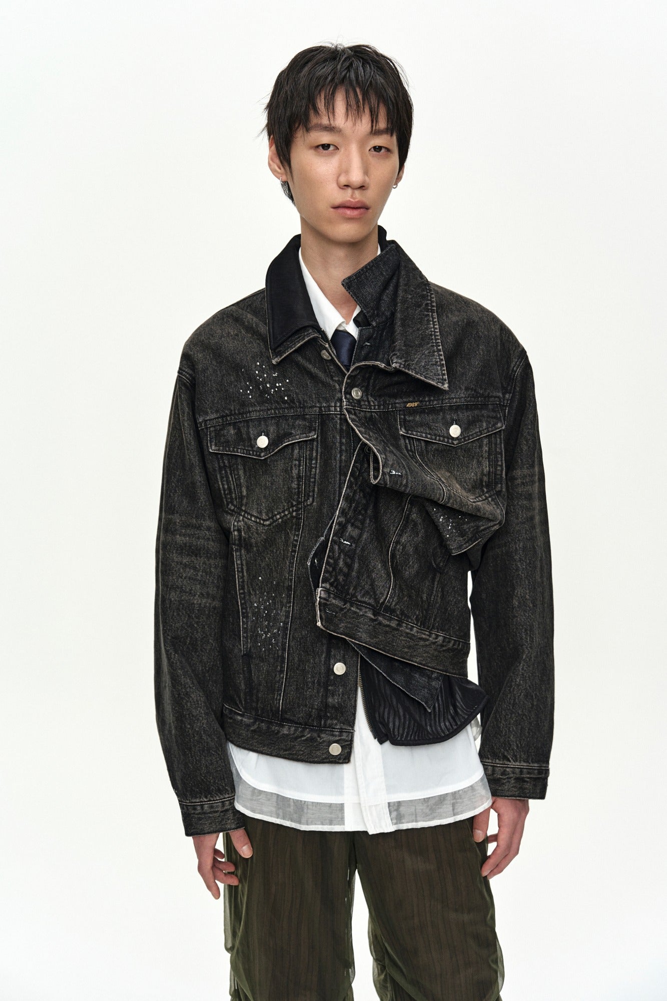 Andersson Bell - Unisex Asymmetric Layered Beads Denim Jacket (Black) product image 1 | TRAB K-Fashion Australia