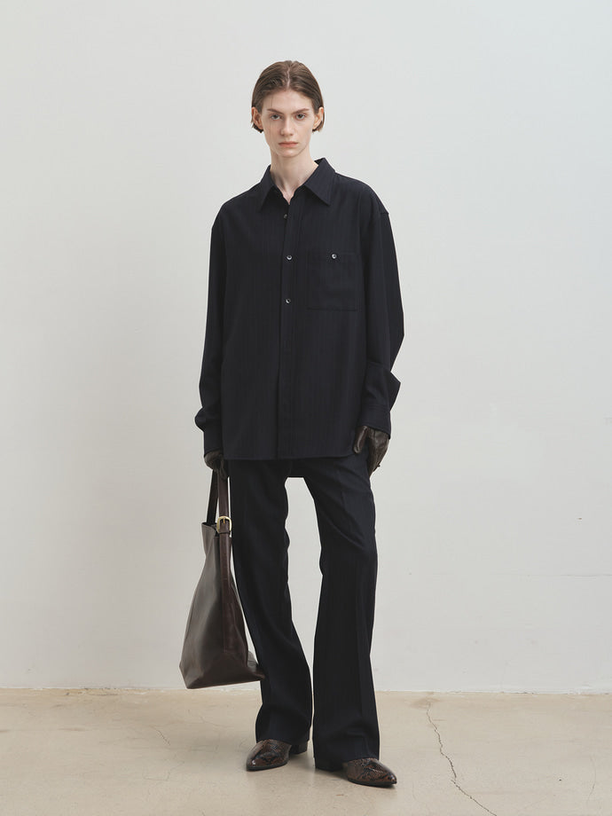 Tonywack - Wool Striped Relaxed Shirt (Navy Pinstripe) product image 1 | TRAB K-Fashion Australia