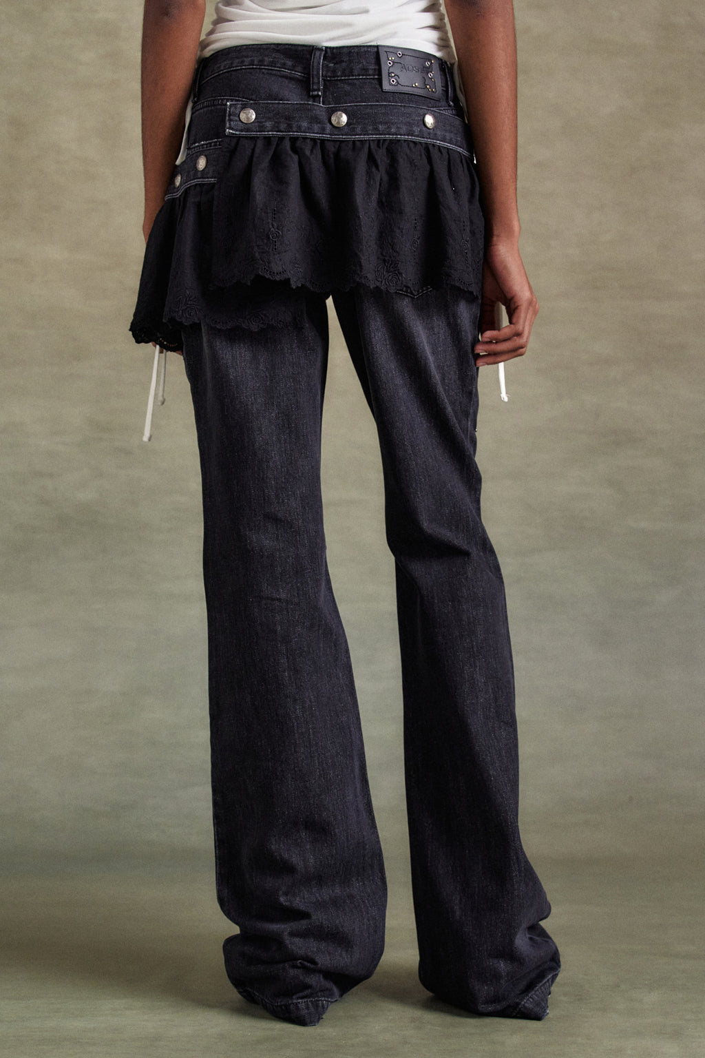 Andersson Bell - Flower Lace Attached Bootcut Jeans (Washed Black) product image 9 | TRAB K-Fashion Australia