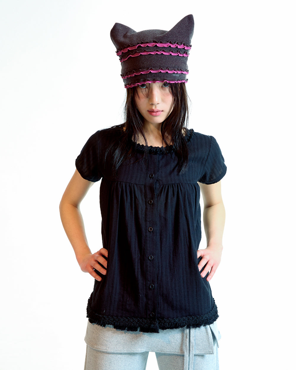 Coyseio - Fringe Shirring Blouse (Black) product image 4 | TRAB K-Fashion Australia
