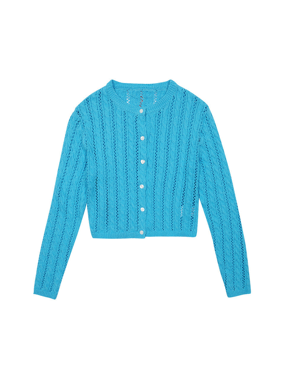 Margarin Fingers - Heart Button Cable Cardigan (Aqua Blue) product image 2 | TRAB K-Fashion Australia