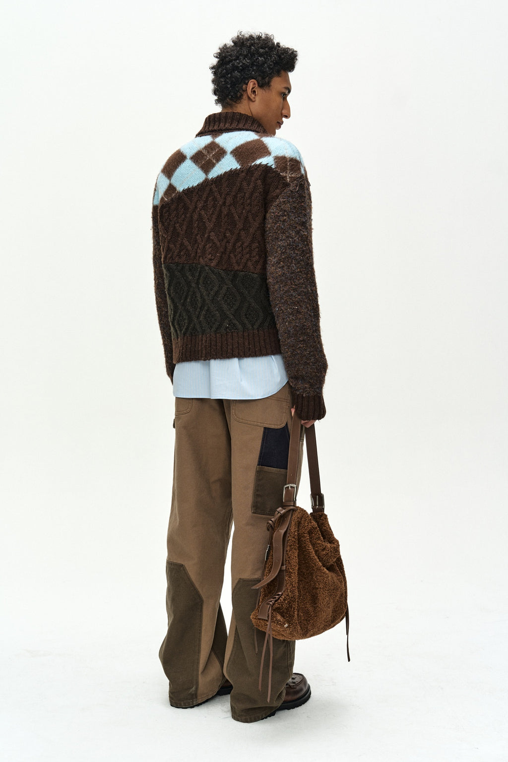 Andersson Bell - Patchwork Zip-Up Sweater (Brown/Khaki) product image 4 | TRAB K-Fashion Australia