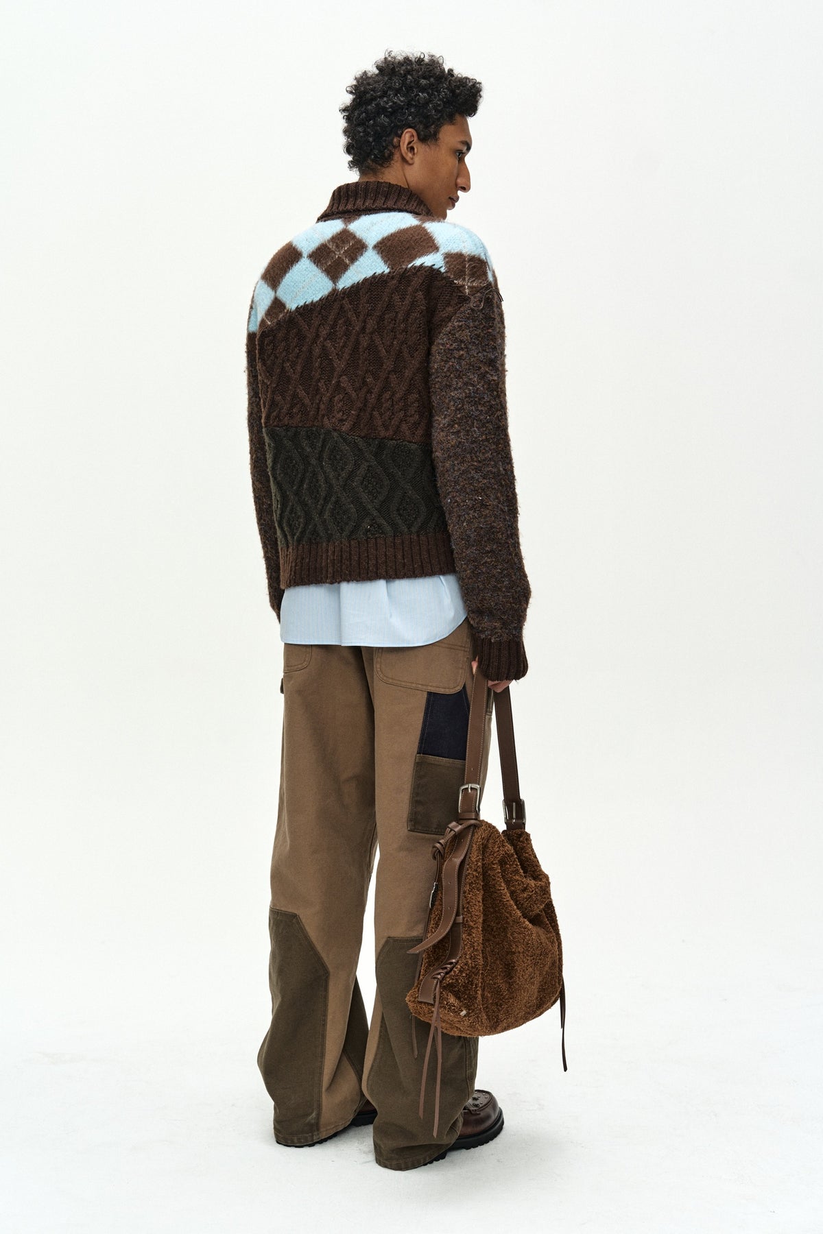 Andersson Bell - Patchwork Zip-Up Sweater (Brown/Khaki) product image 4 | TRAB K-Fashion Australia