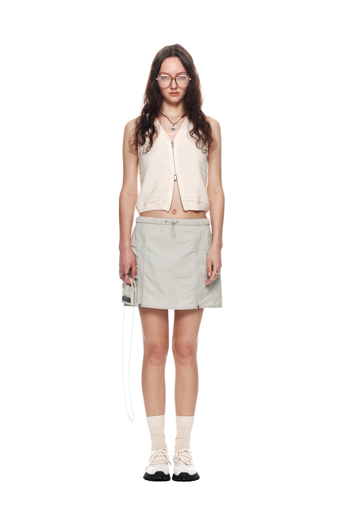 Matin Kim - Double Zipper Point Banding Mini Skirt (Beige) product image 10 | TRAB K-Fashion Australia