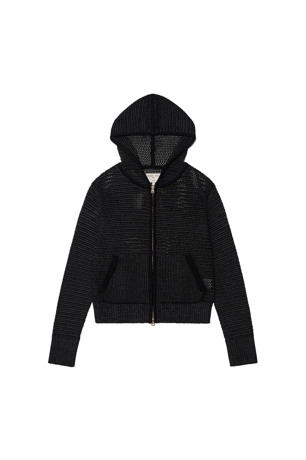 Matin Kim - Two Tone Mesh Knit Hoody Zip Up (Black) product image 1 | TRAB K-Fashion Australia