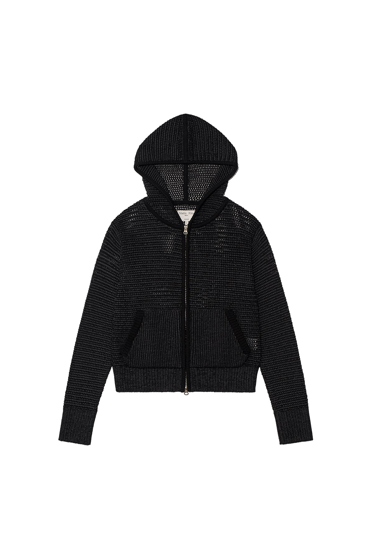 Matin Kim - Two Tone Mesh Knit Hoody Zip Up (Black) product image 1 | TRAB K-Fashion Australia