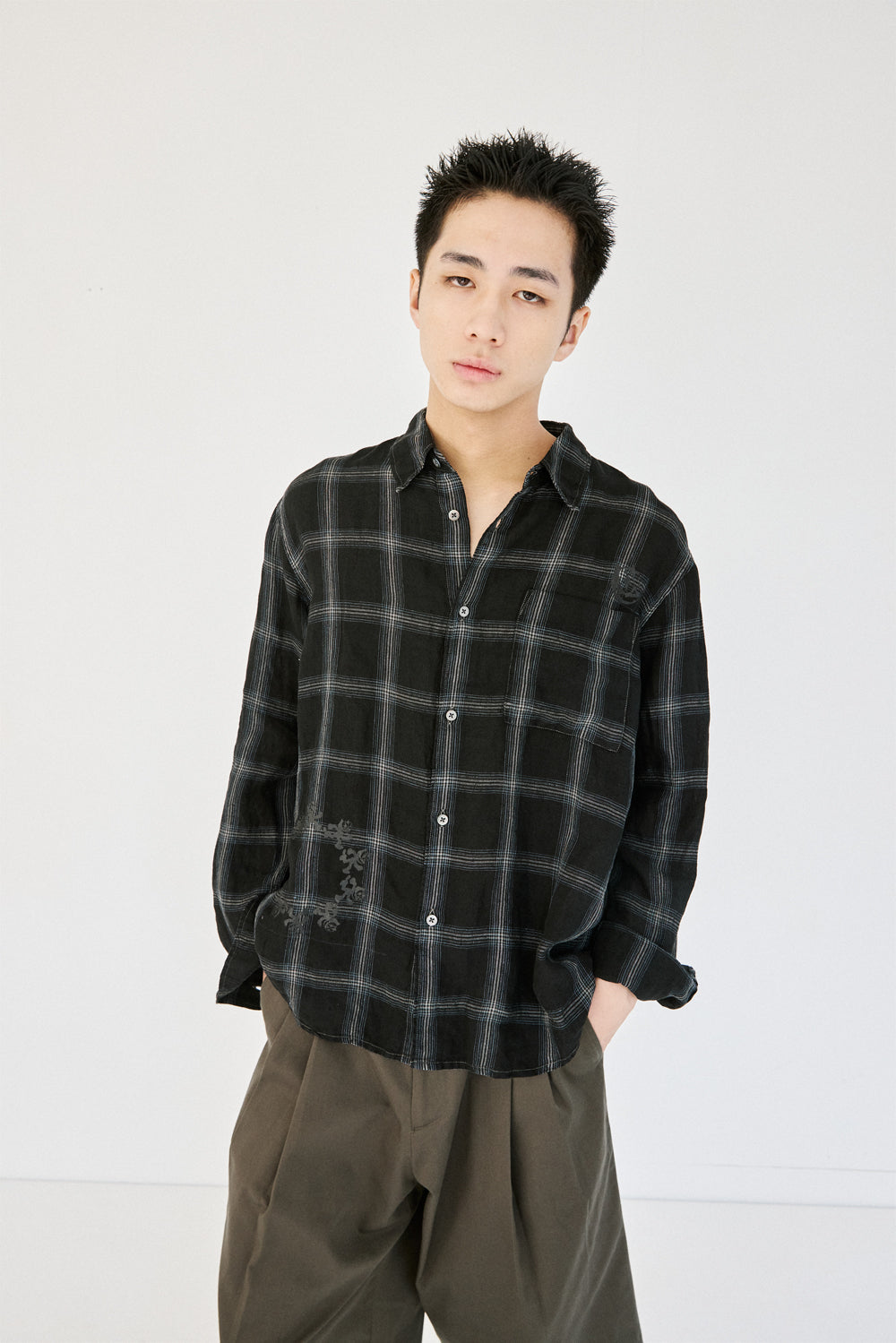Hatchingroom - Felix Shirt Over Dyed Check Linen (Black) product image 9 | TRAB K-Fashion Australia