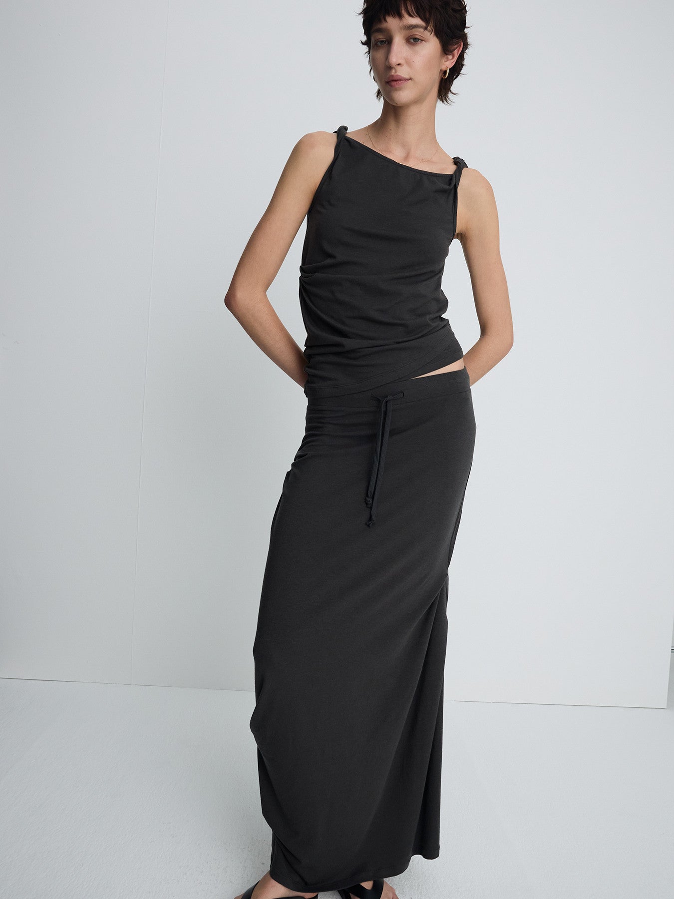 Tonywack - Soft Draped Drawstring Skirt (Charcoal) product image 11 | TRAB K-Fashion Australia