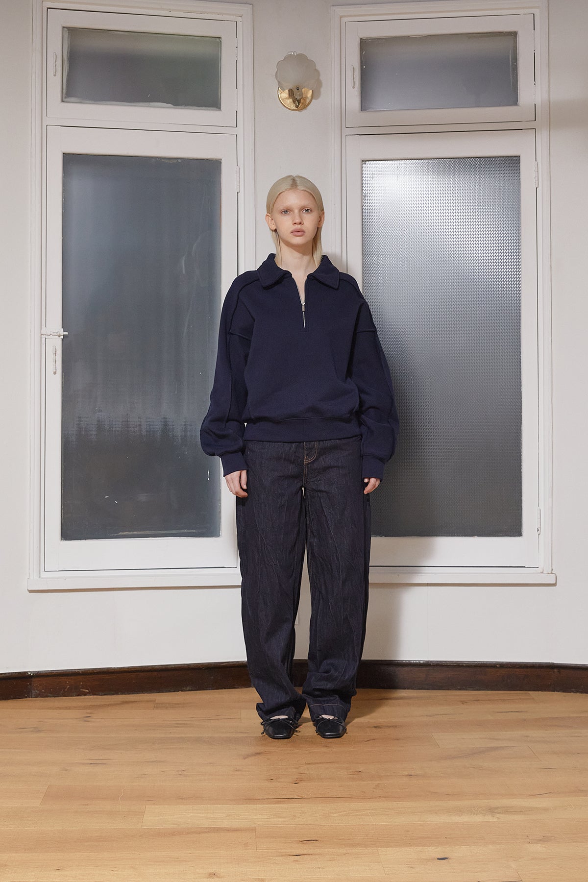 Matin Kim - Back Logo Half Zip Sweatshirt (Navy) product image 6 | TRAB K-Fashion Australia