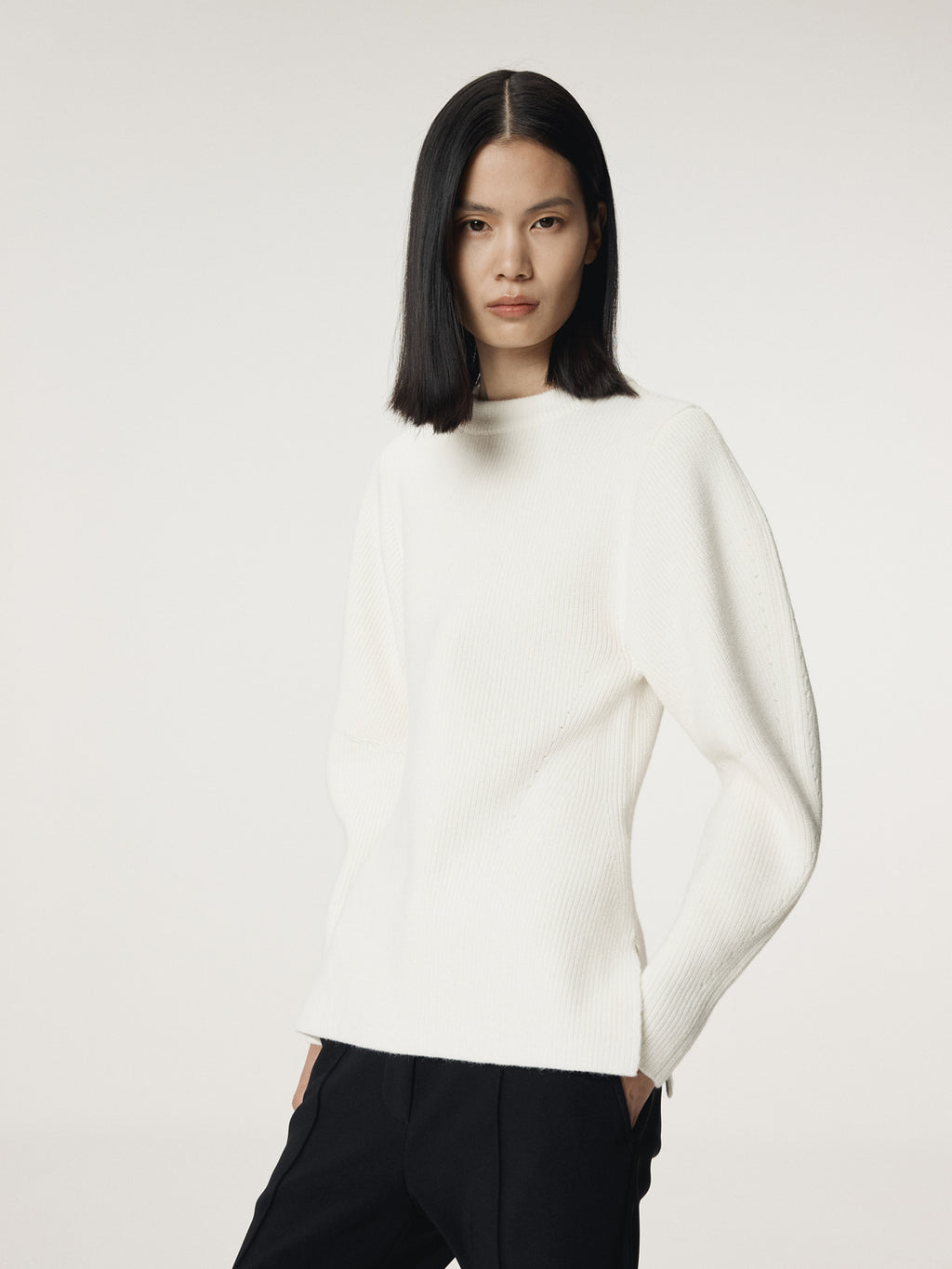 Recto - Volume Sleeve Structured Knit Top (Ivory) product image 5 | TRAB K-Fashion Australia