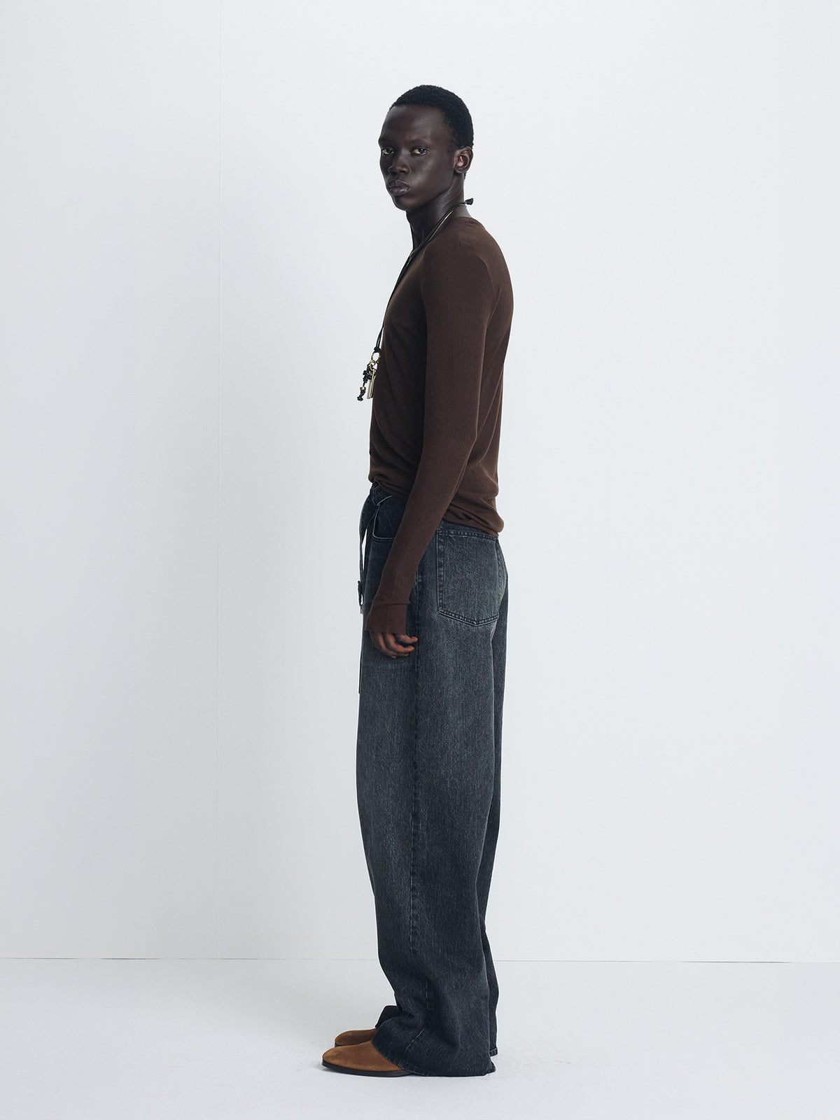 Tonywack - Sheer Wool Ribbed Knit Top (Brown) product image 3 | TRAB K-Fashion Australia