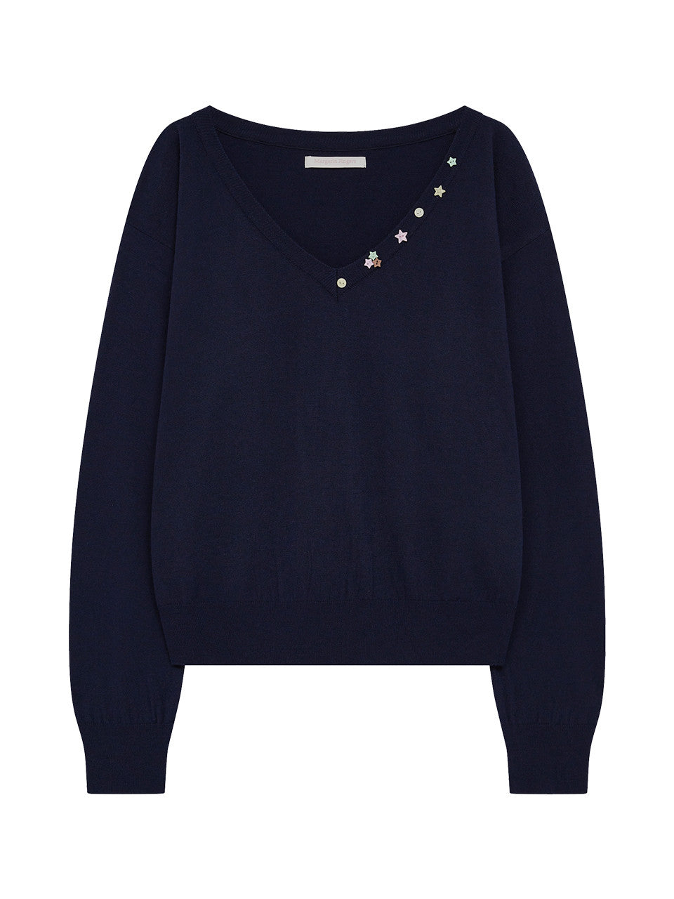 Margarin Fingers - Deep V-Neck Button Pullover (Navy) product image 2 | TRAB K-Fashion Australia