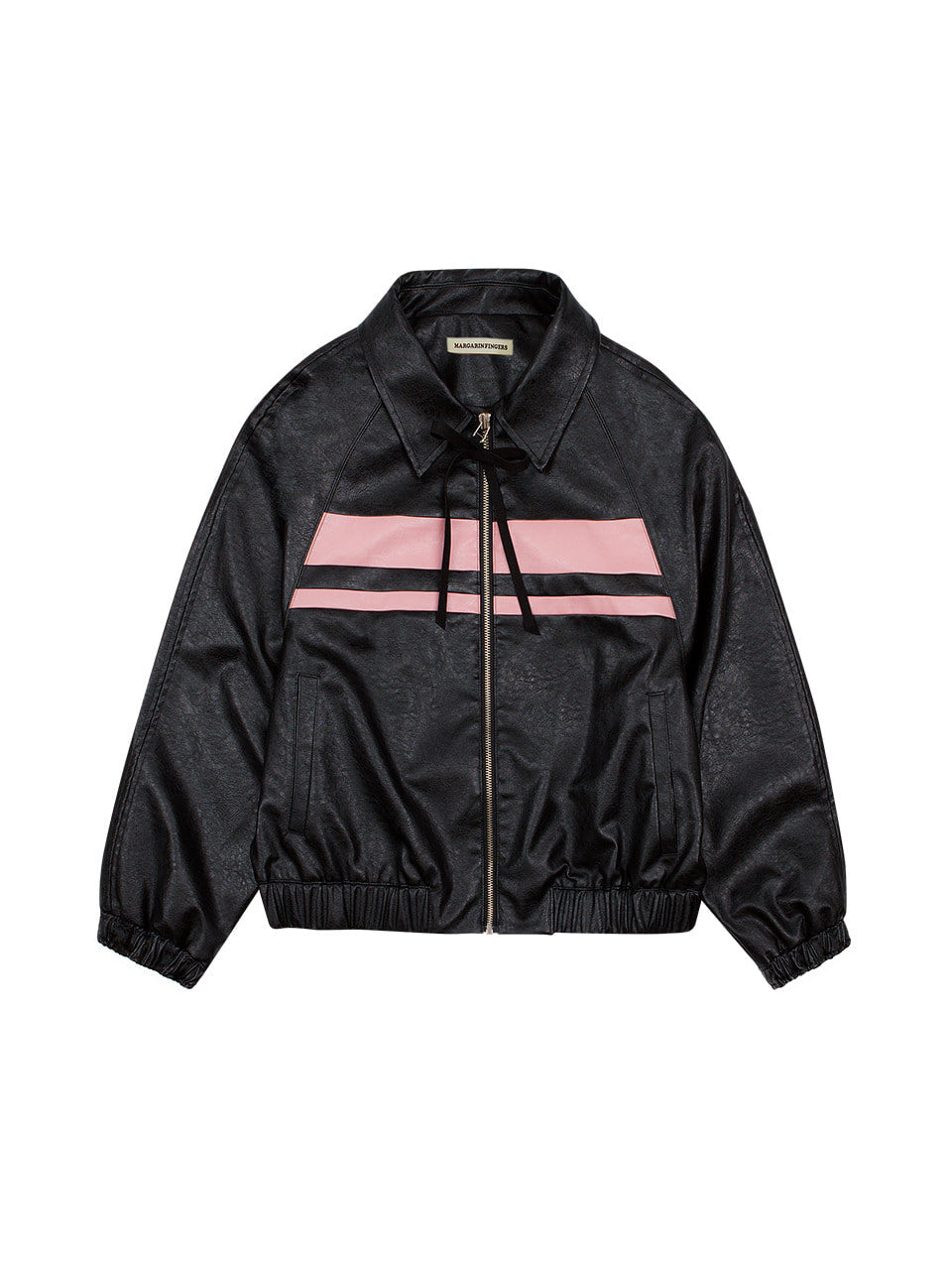 Margarin Fingers - Ribbon Leather Bomber Jacket (Black) product image 2 | TRAB K-Fashion Australia