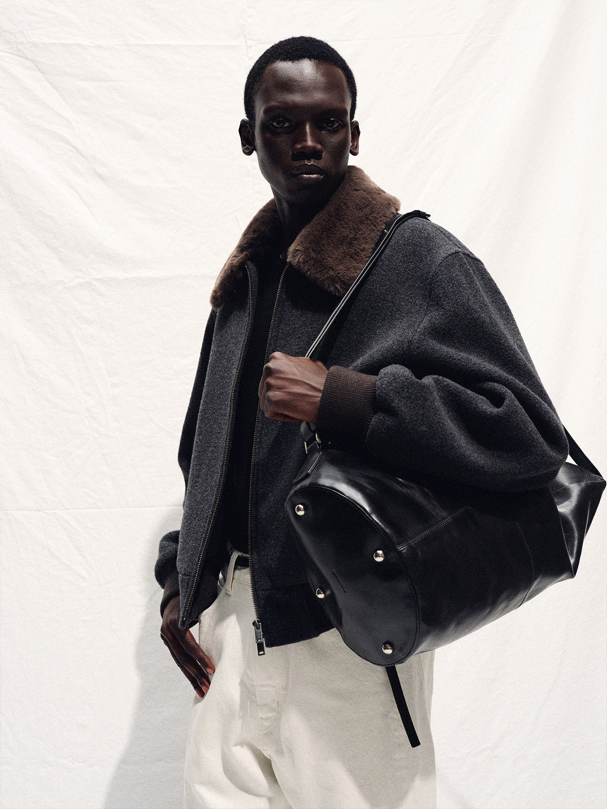 Tonywack - Brushed Wool Flannel Shearling Blouson (Charcoal Anthracite) product image 7 | TRAB K-Fashion Australia