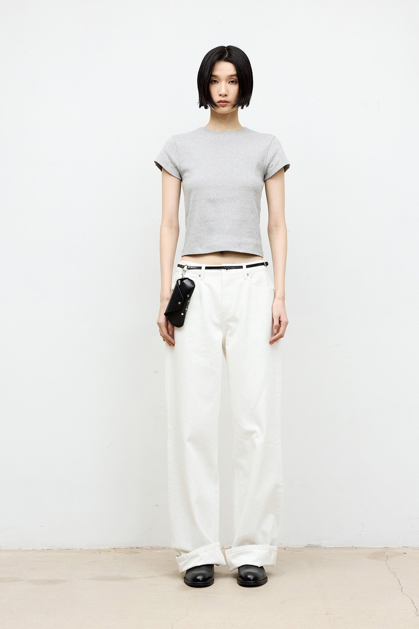 Coor - Ribbed Crop T-Shirt (Melange Gray) product image 2 | TRAB K-Fashion Australia