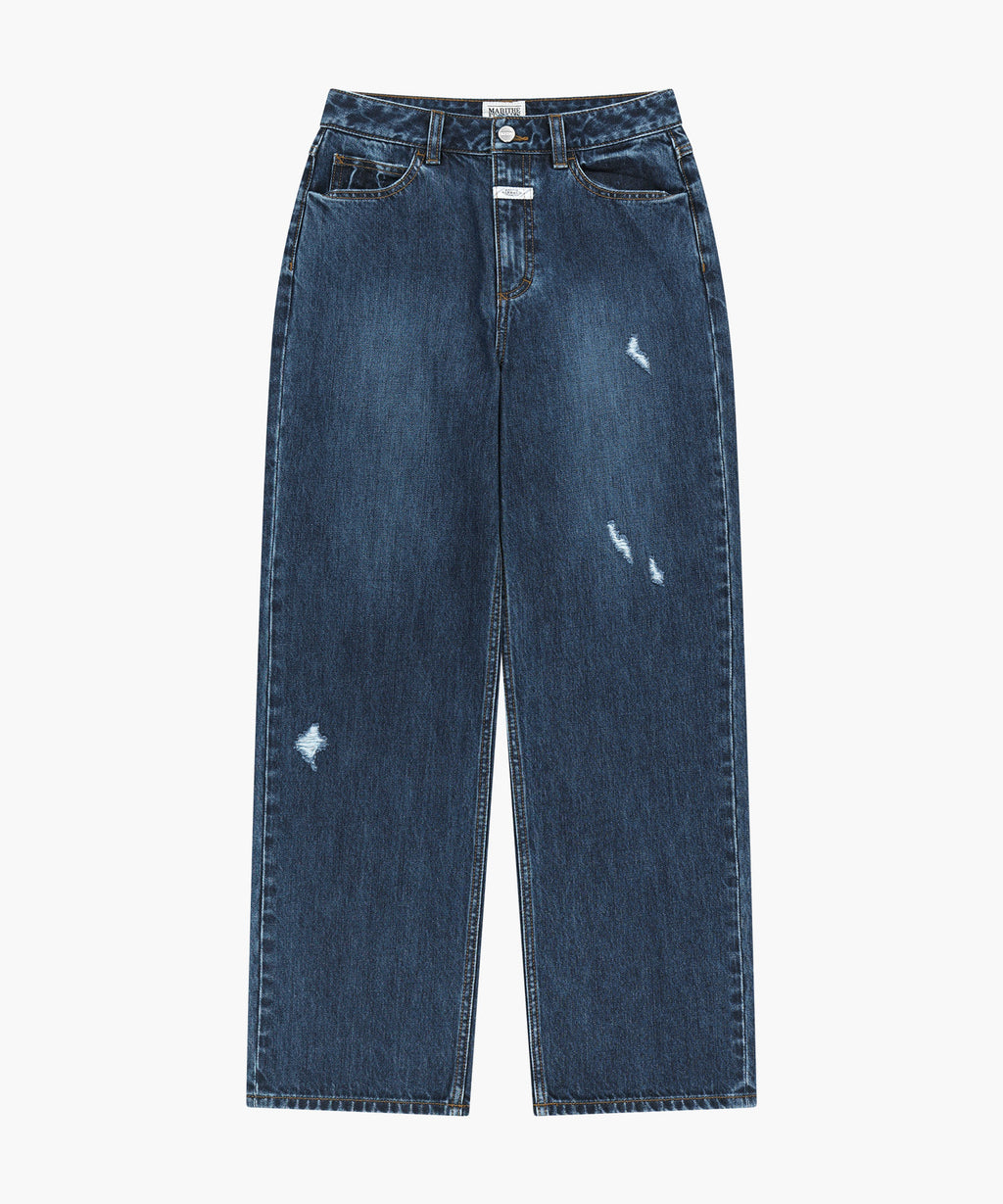 Marithe & Francois Girbaud - [Pre-order – Ships 19 Oct] Straight Damaged Slub Melange Denim Pants (Dark Blue) product image 6 | TRAB K-Fashion Australia