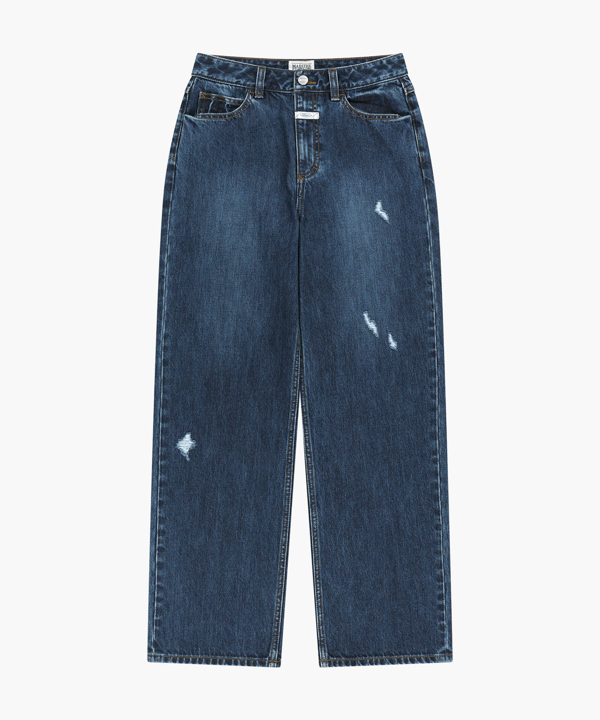 Marithe & Francois Girbaud - [Pre-order – Ships 19 Oct] Straight Damaged Slub Melange Denim Pants (Dark Blue) product image 6 | TRAB K-Fashion Australia