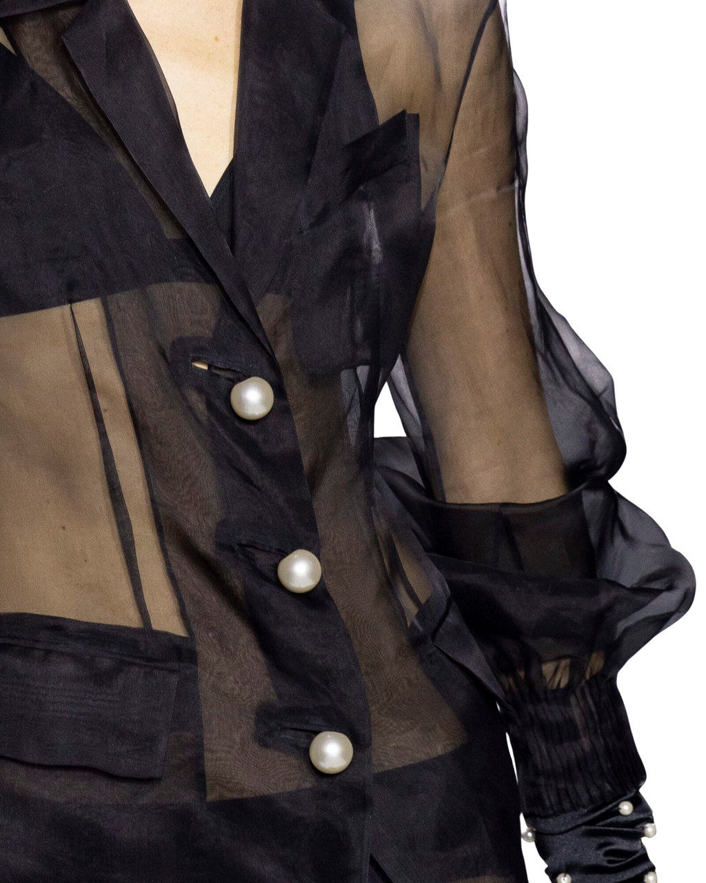 Kimhe Kim - Pearl Buttons Silk Organza Coat (Black) product image 2 | TRAB K-Fashion Australia