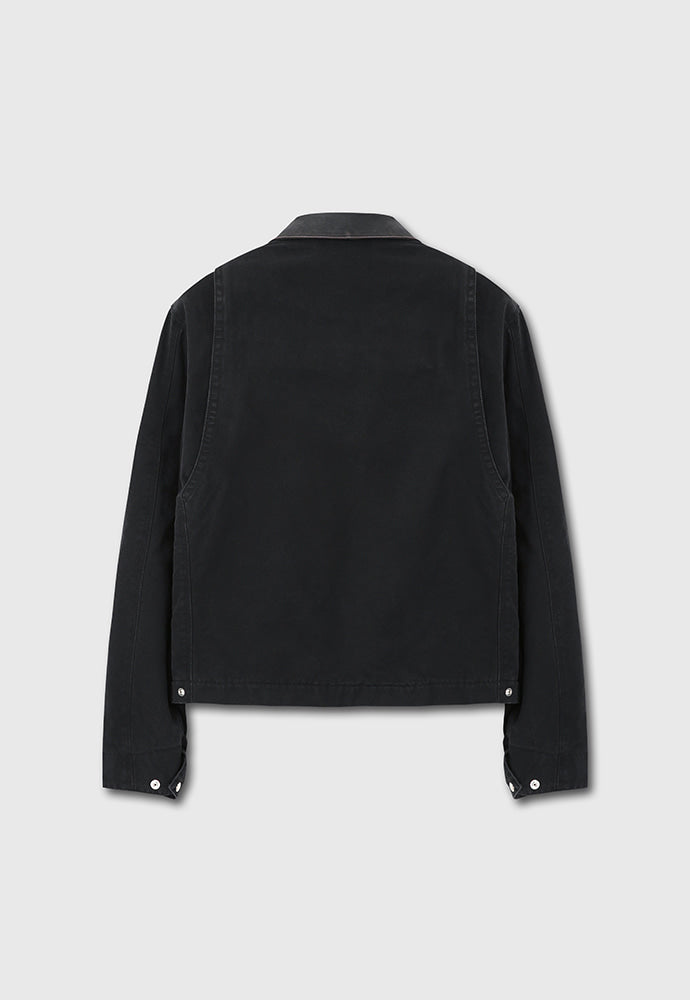 Tonywack - Leather Collar Garment-Washed Zip Work Jacket (Faded Black) product image 9 | TRAB K-Fashion Australia