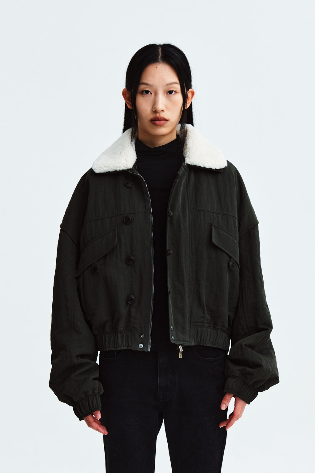 Matin Kim - Fur Collar Point Bomber Jumper (Khaki) product image 13 | TRAB K-Fashion Australia