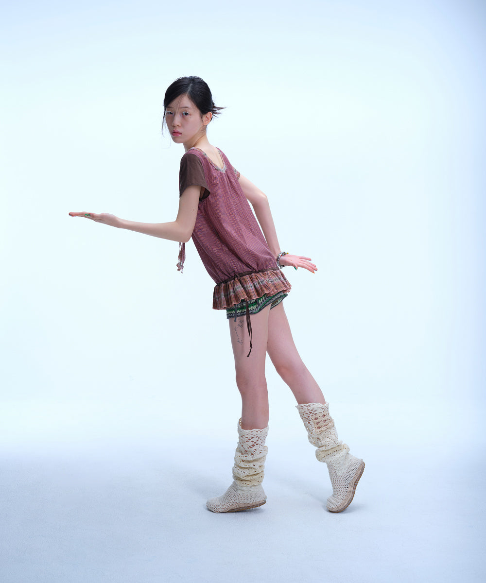 Coyseio - Strap Shirring Blouse (Brown) product image 2 | TRAB K-Fashion Australia