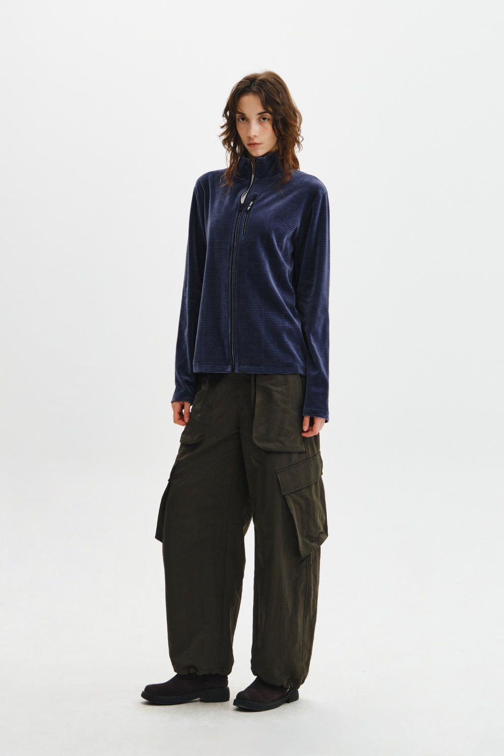 Matin Kim - [Pre-Order – Ships October 8] Striped Velour Zip Up (Navy) product image 11 | TRAB K-Fashion Australia