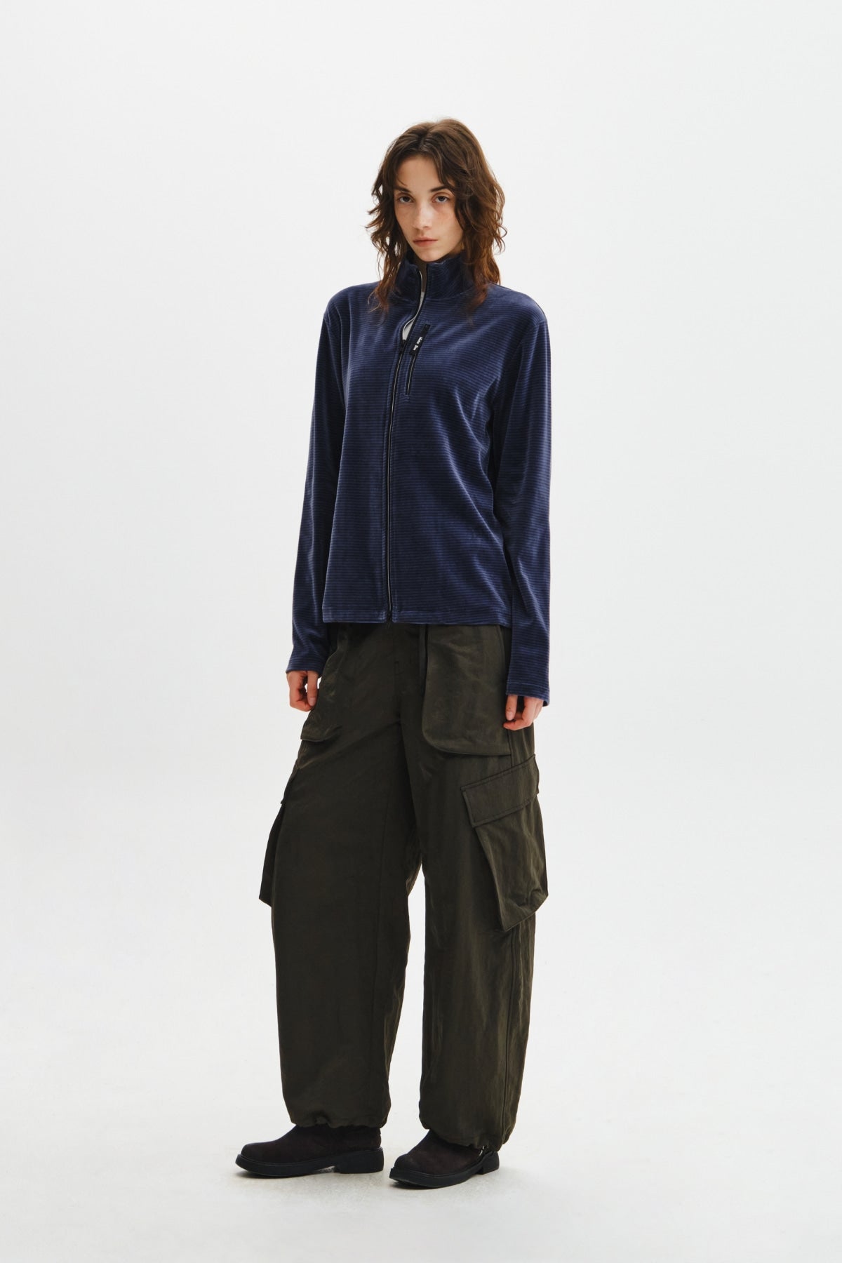 Matin Kim - [Pre-Order – Ships October 8] Striped Velour Zip Up (Navy) product image 11 | TRAB K-Fashion Australia