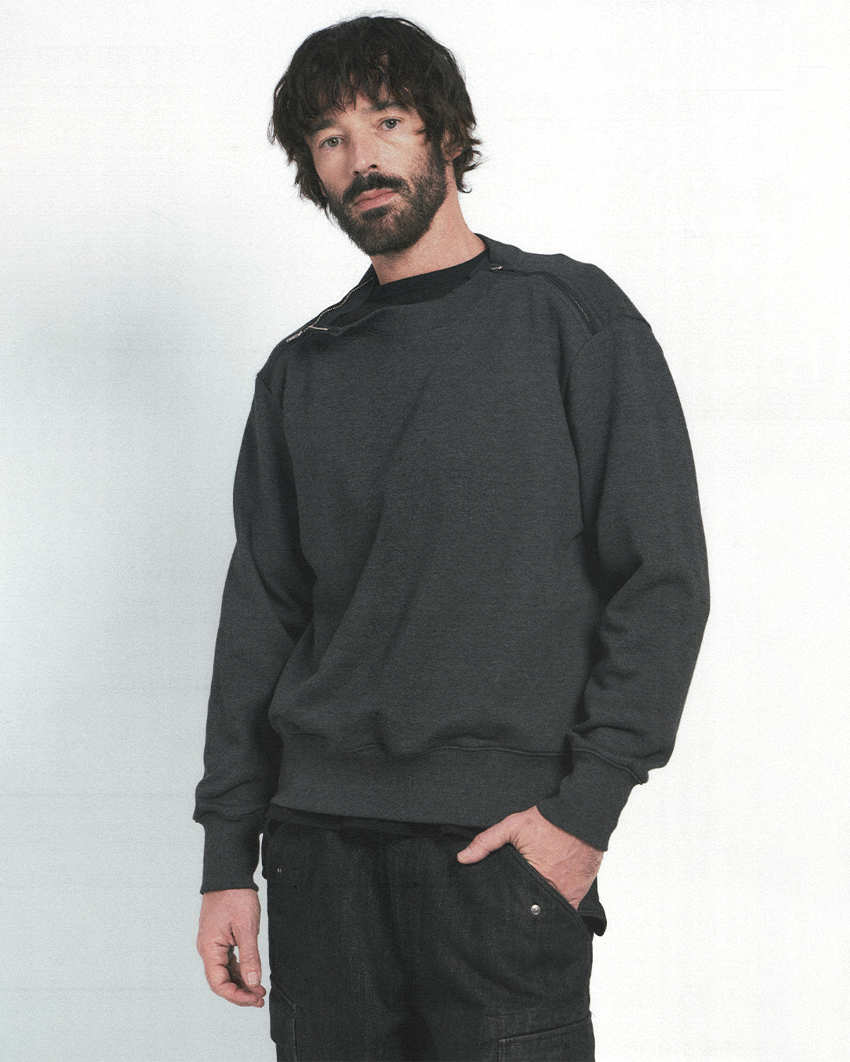 Eastlogue - Army Double Zip Sweat Shirts (Charcoal) product image 2 | TRAB K-Fashion Australia
