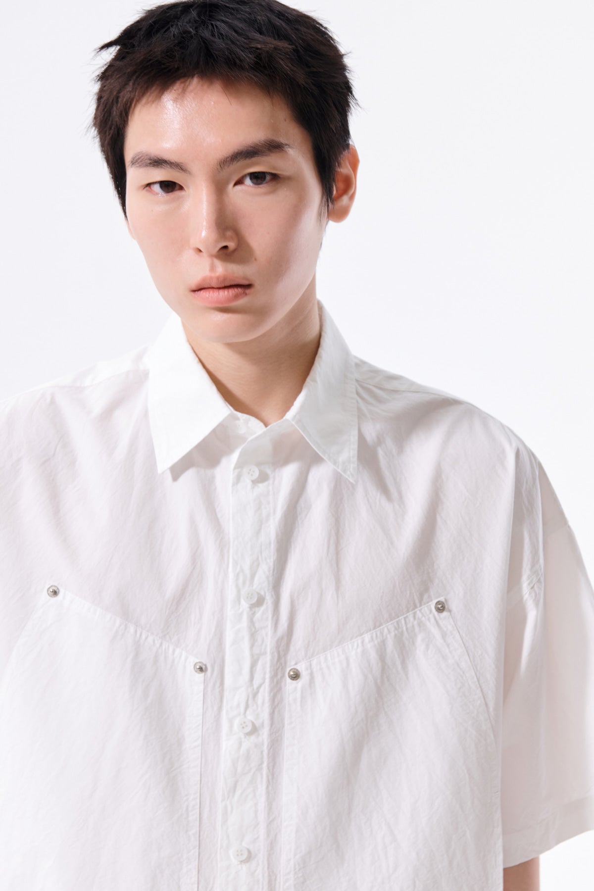Matin Kim - Half Sleeve Pocket Shirt (White) product image 11 | TRAB K-Fashion Australia
