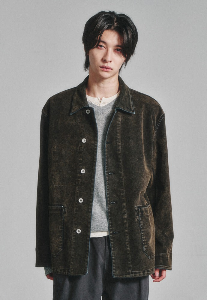 Art if acts - Flocked Denim French Work Jacket (Mud Indigo) product image 1 | TRAB K-Fashion Australia