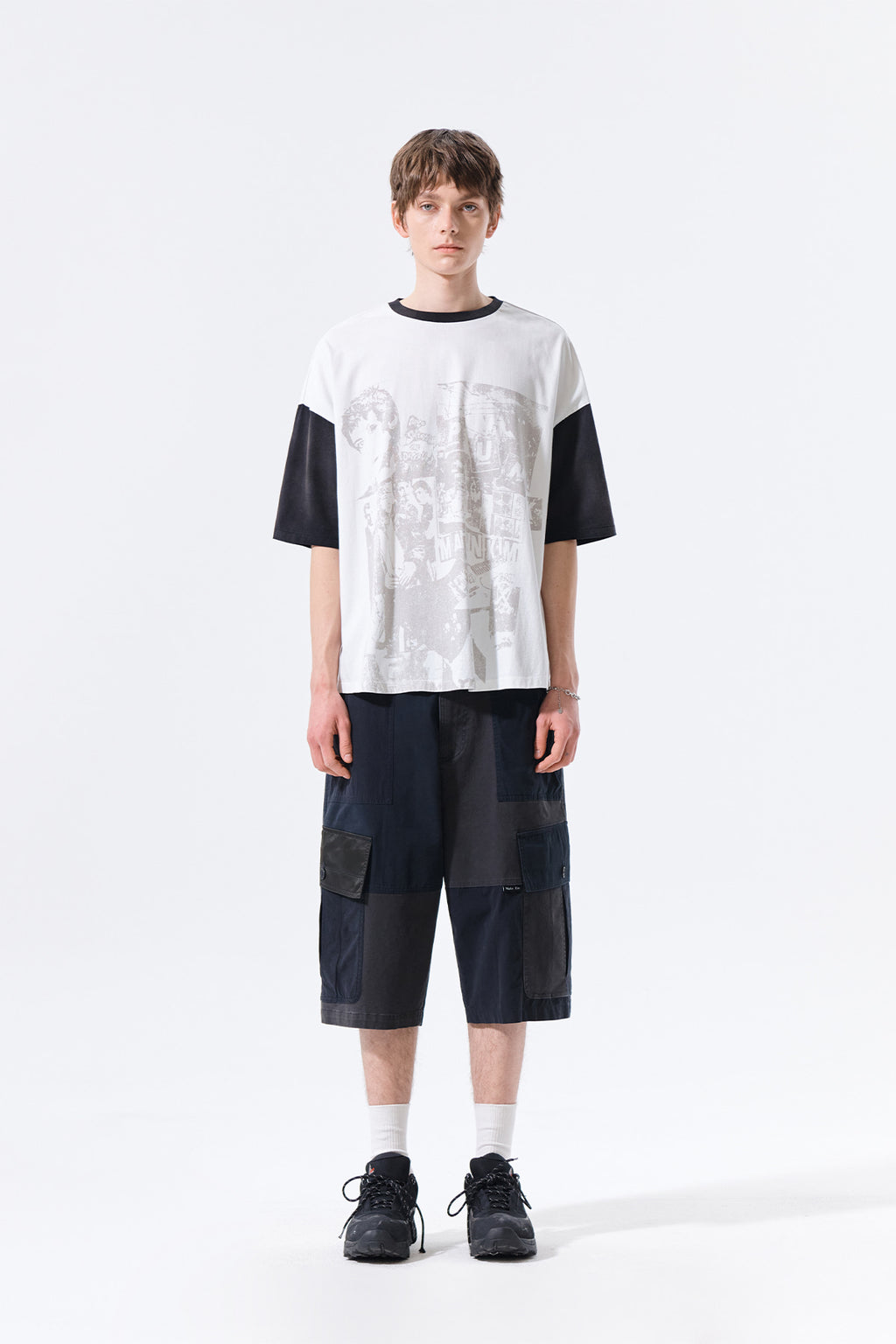 Matin Kim - Patchwork Cargo Bermuda Pants (Charcoal) product image 6 | TRAB K-Fashion Australia