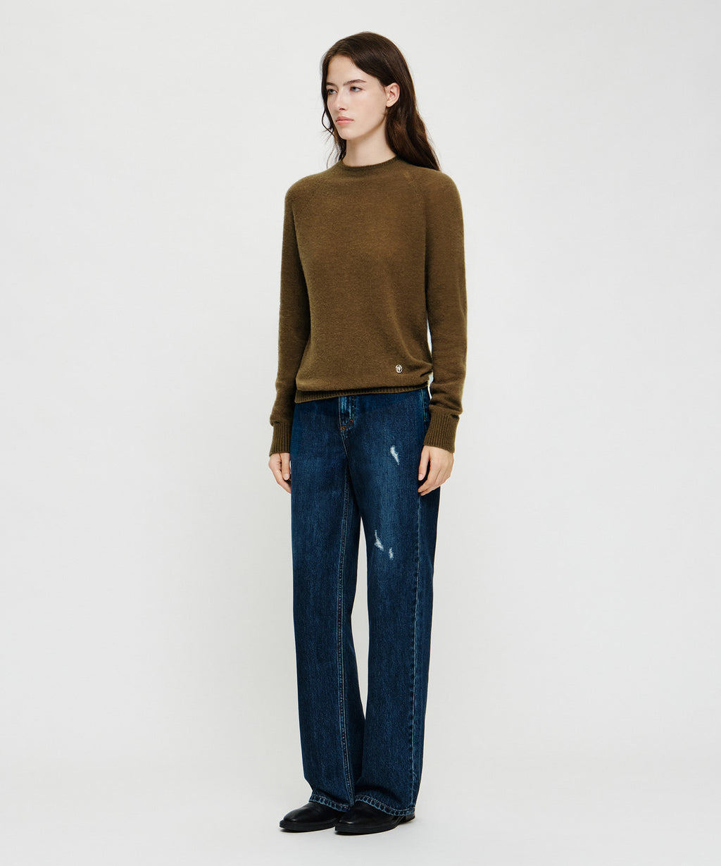 Marithe & Francois Girbaud - [Pre-order – Ships 19 Oct] Straight Damaged Slub Melange Denim Pants (Dark Blue) product image 4 | TRAB K-Fashion Australia