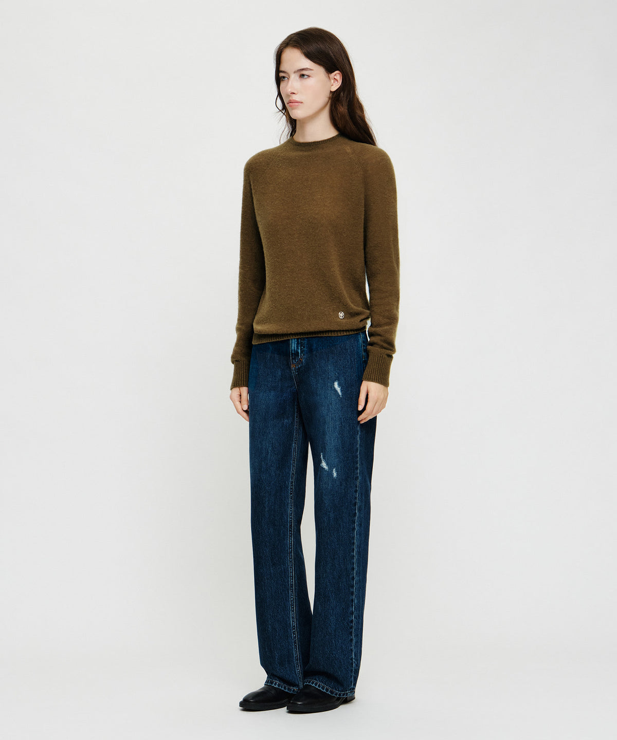 Marithe & Francois Girbaud - [Pre-order – Ships 19 Oct] Straight Damaged Slub Melange Denim Pants (Dark Blue) product image 4 | TRAB K-Fashion Australia
