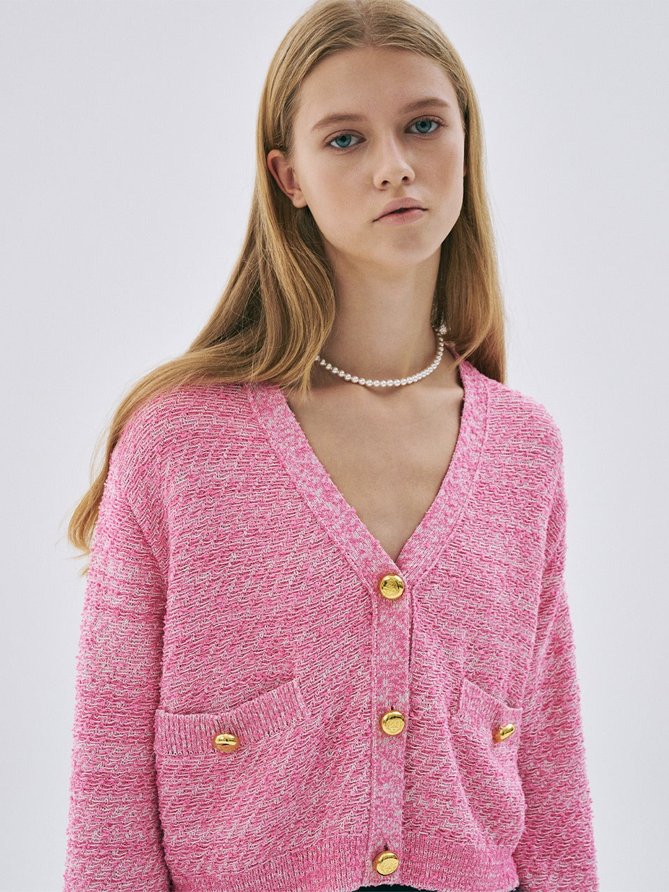 Mardi Mercredi - Linen Cropped Cardigan V Neck (Pink) product image 1 | TRAB K-Fashion Australia