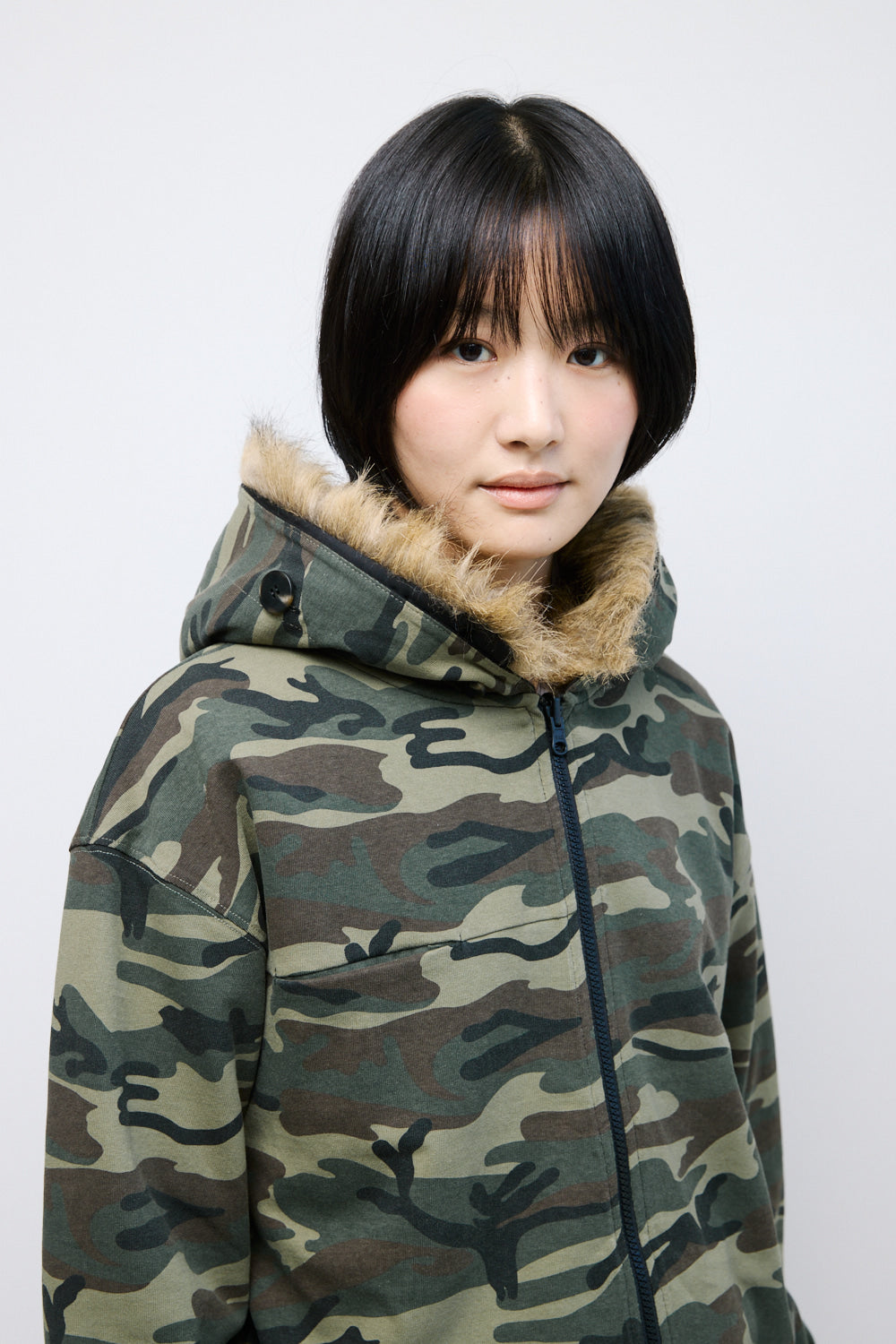 Hatchingroom - Reversible Faux Fur Hoodie (Black/Camo Khaki) product image 17 | TRAB K-Fashion Australia