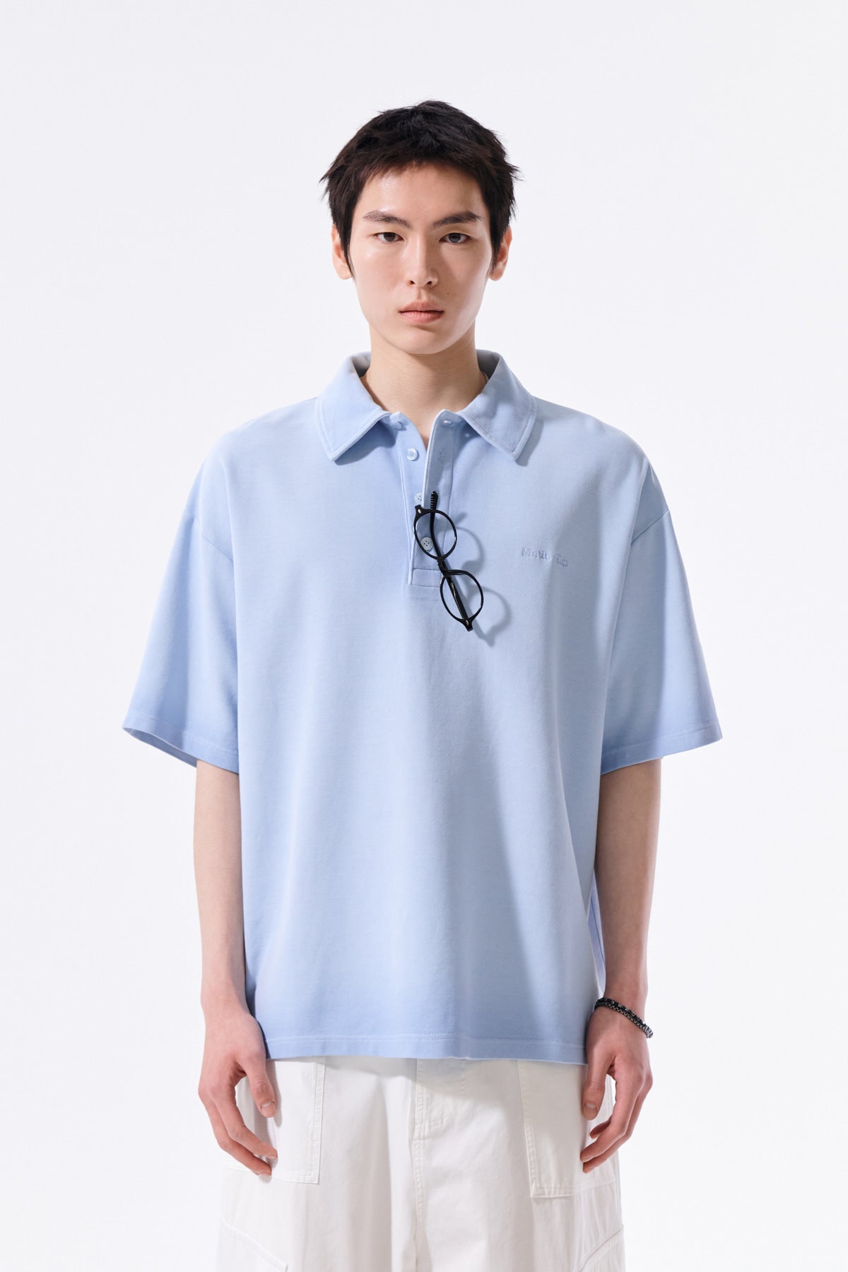 Matin Kim - Small Logo Washed Pique Top (Blue) product image 7 | TRAB K-Fashion Australia