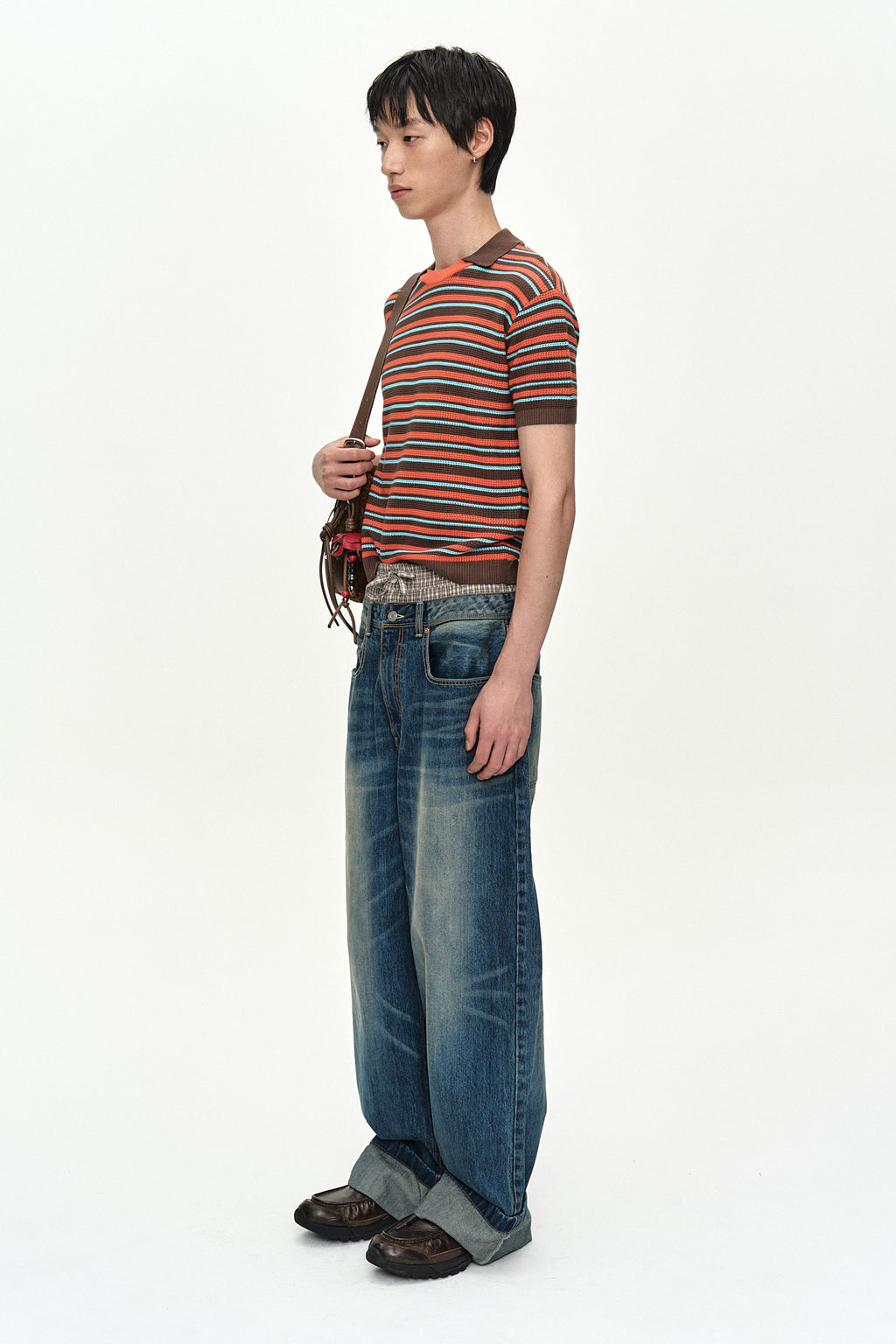 Andersson Bell - Stripe Layered Polo Sweater (Brown/Orange) product image 3 | TRAB K-Fashion Australia